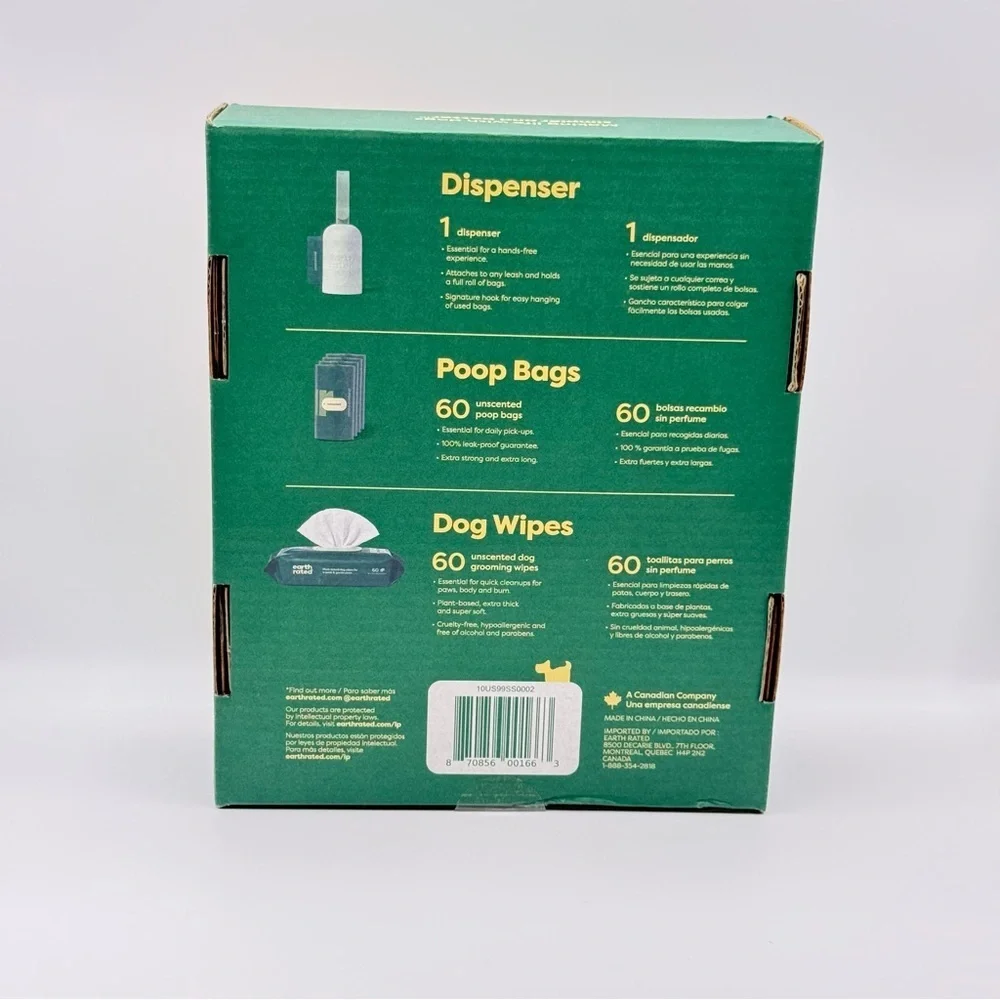 Earth Rated Unscented Dog Cleanup Kit with 60 Bags and 60 Wipes